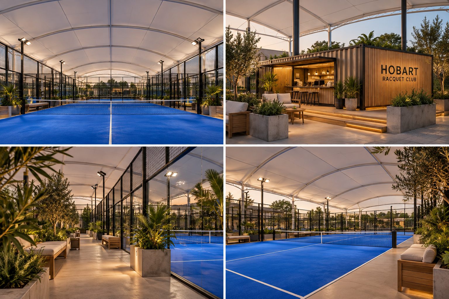 Proposed premium padel club with covered courts and social spaces